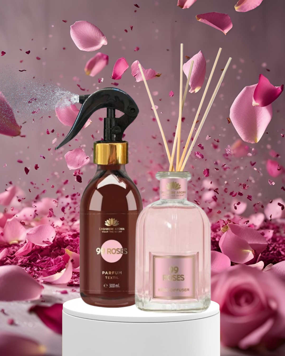 99 Roses bouquet package - Red Diffuser 100 ml + Textile Perfume 300 ml