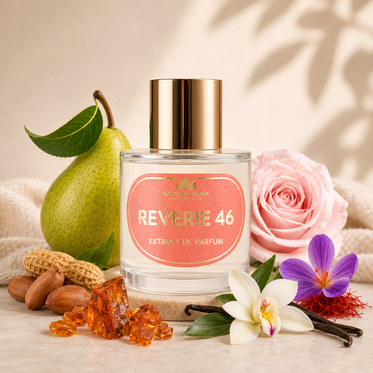 Reverie 46 Extrait de Parfum 100 ml by Cashmere Aroma UK with pear, rose, saffron, amber and vanilla